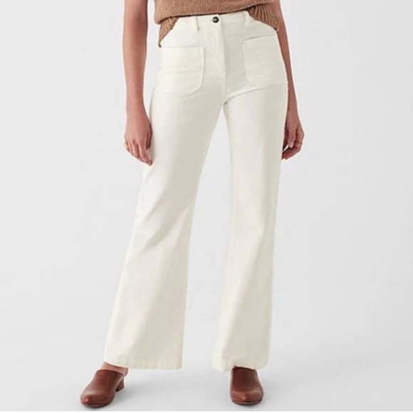 Faherty Pants - Faherty Stretch Corduroy Patch Pocket Pant Egret Fit Flare Boho Wide Leg Size 27